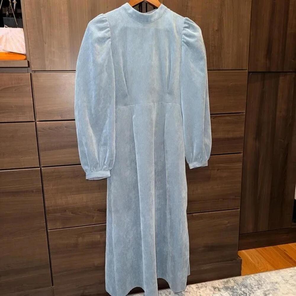 MOUSSY Bloomingdale’s Blue Puff Sleeve Corduroy Dress size small